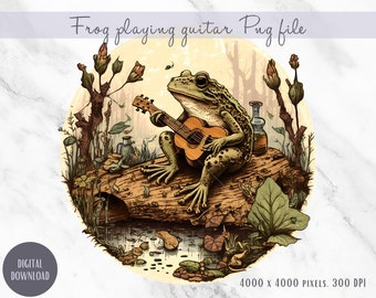 Cottagecore-groda som spelar gitarr PNG, Goblincore-sublimeringsbild (digital nedladdning)