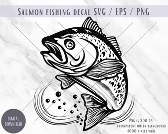 Decalcomania per la pesca al salmone, pesce saltatore SVG, PNG, EPS (download digitale)