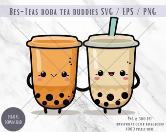 Kawaii Boba Tea Buddies SVG, Besties Clipart (download digitale)