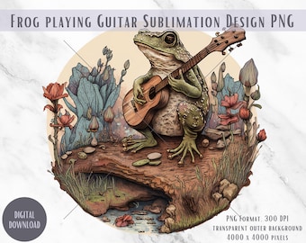 Rana Cottagecore che suona la chitarra, PNG sublimazione (download digitale)