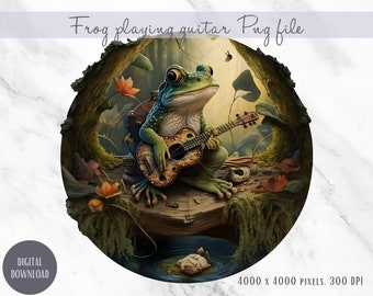 Groda som spelar gitarr PNG, sublimeringsbild från Cottagecore (digital nedladdning)