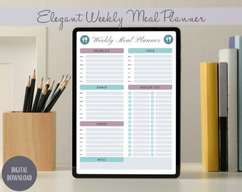 Utskrivbar veckovis matplanerare, elegant minimalistisk design (digital nedladdning)