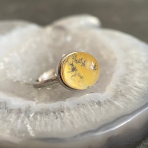 Pyrolusite in Quartz Silver Adjustable Ring, Sphere Shape Sterling Silver Ring W/ Inclusion Quartz Crystal Stones, Stone Ring, Gemstone Ring