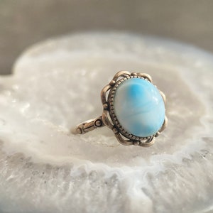 Larimar Silver Adjustable Ring, Oval shape Sterling Silver Ring W/Natural Larimar Crystal Stones, Rings, Stone Rings, Gemstone Rings
