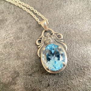 Oval Cut High Quality Topaz Pendant with Sterling Silver Crystal Stones, Gemstone Pendant, Crystal Necklace, Gemstone Necklace