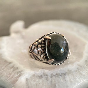 Dark Green Garden Quartz Silver Adjustable Ring, Sterling Silver Ring W/High Quality Natural Green Garden Quartz Crystal Ring, Gemstone Ring