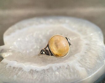 Oranje engel fantoomkwarts zilveren verstelbare ring, ovale sterlingzilveren ring met steen van hoge kwaliteit, kristallen stenen ring, edelsteenring