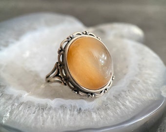 Oranje engel fantoomkwarts zilveren verstelbare ring, ovale sterlingzilveren ring met steen van hoge kwaliteit, kristallen stenen ring, edelsteenring