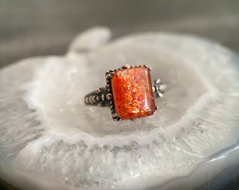 Sterling Silver Adjustable Ring W/High Quality Natural Golden Sunstone With Colorful Fires, Crystal Stones, Stone Rings, Gemstone Rings