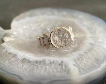 Pyrolusit in Quarz Silber verstellbarer Ring, Kugelform Sterlingsilberring mit Einschluss von Quarzkristallsteinen, Steinring, Edelsteinring