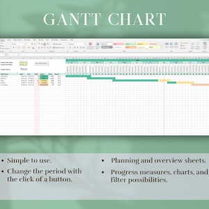 Excel-sjabloon voor eenvoudige Gantt-grafiek | Planningspreadsheet|Managementtool|Taakplanning|Tijdlijntracker| Samenwerkingstool|Projectplanner