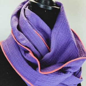 Musselin Loop, Double Gauze Loop, Loopschal, Damen, Lila mit einem neonpinkem Rand oder Flieder  mit lila Rand