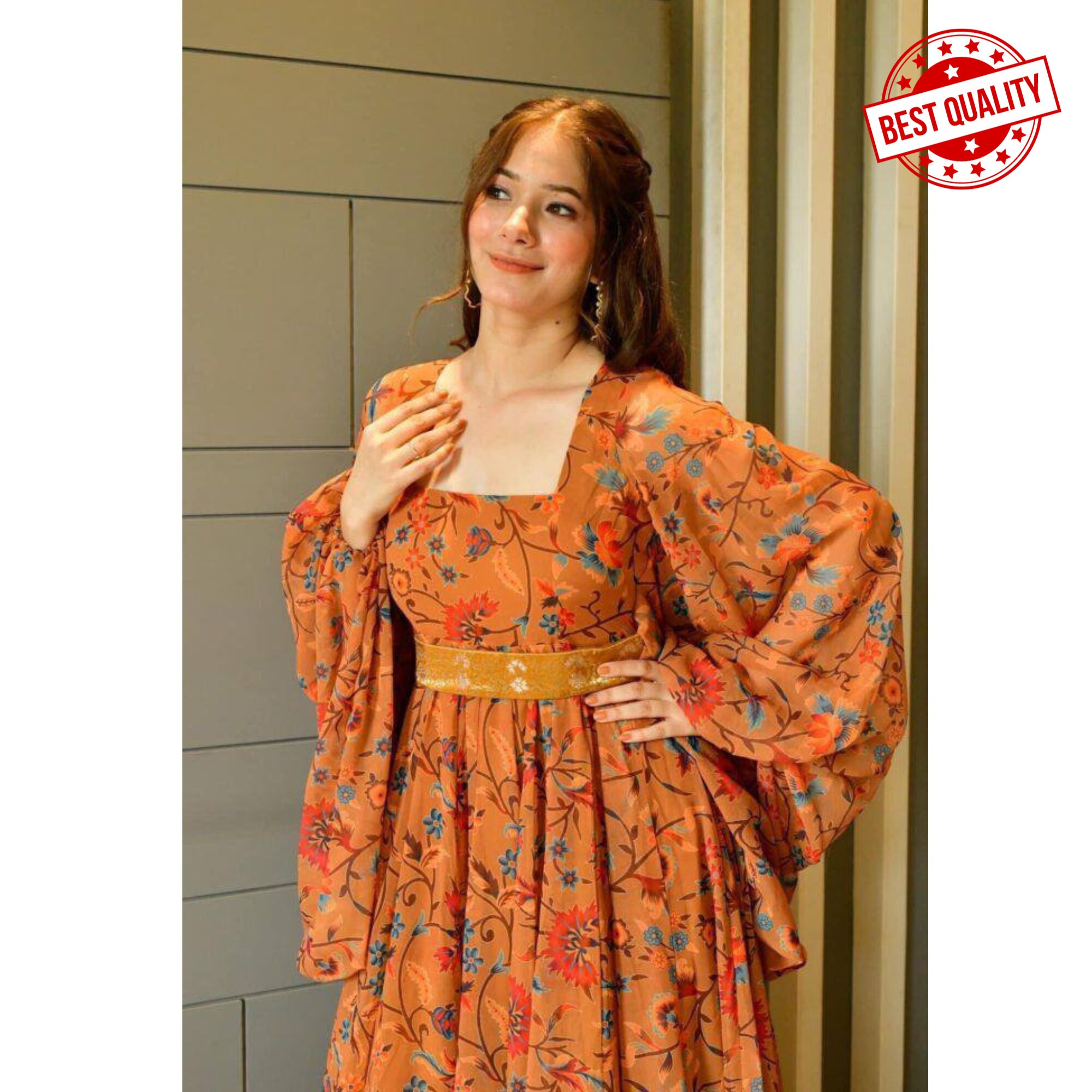 Printed georgette maxi dress sale
