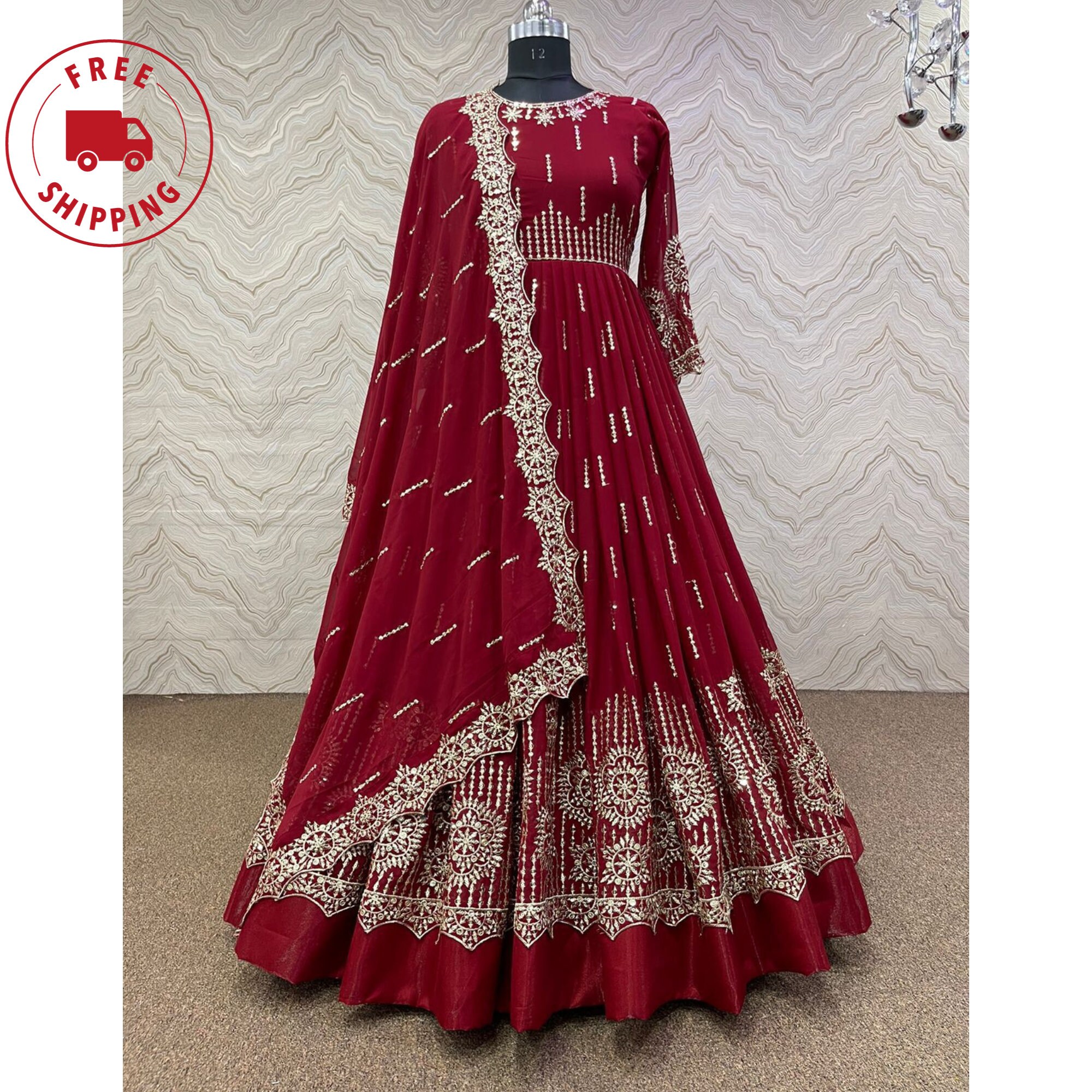 Trending Anarkali Suit in Red Embroidered Fabric LSTV113260