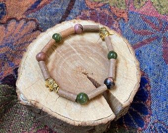 Hazel, Rhodonite, Green Jade and Elephant Charm Bracelet – Love, Harmony & Strength
