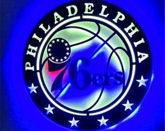 Philadelphia 76ers WoodLogo, LED Holz Wandkunst, Wanddekor, Philadelphia 76ers Garage Decor, Philadelphia 76ers Zeichen, Mancave Decor