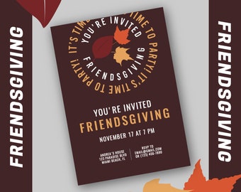 Invitación a fiesta de Friendsgiving, tema de Acción de Gracias, editable en Templett