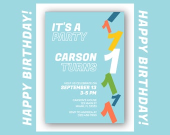 1st Birthday Party Invitation, Boy Birthday Party, Kid Birthday Party, Editable on Templett