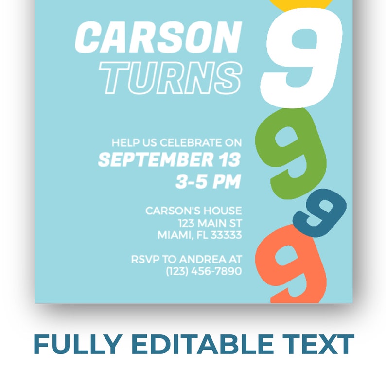 9th Birthday Party Invitation, Boy Birthday Party, Kid Birthday Party ...