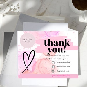 Bewerkbaar bedankje voor bestelling Verpakking insteekverpakking bedankkaarten voor zakelijk gebruik, insteekvel gratis bewerkbaar, doe-het-zelfmarketingkaarten op canvas