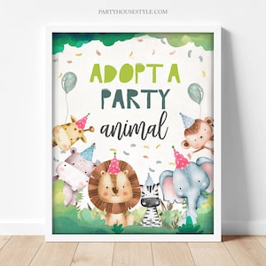 Adopt an Animal Birthday Sign Table Decor Party Animals Birthday Wild One Animals Boy Zoo Safari Table Sign Jungle Zoo Party Printable 0001