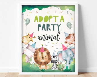 Adopt an Animal Birthday Sign Table Decor Party Animals Birthday Wild One Animals Boy Zoo Safari Table Sign Jungle Zoo Party Printable 0001