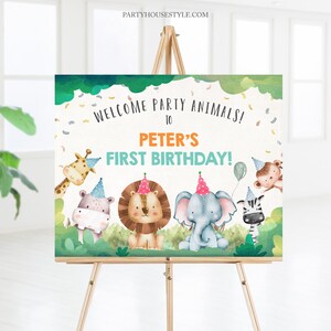 Editable Party Animals Welcome Sign Party Animal Sign Zoo Safari Welcome Jungle Sign Birthday Animals Boy Template Printable Corjl 0001