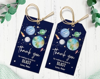 Editable Galaxy Space Favor Tags Outer Space Birthday Thank you Label Galaxy Gift tags Trip Around the Sun Planets Digital Template 0002