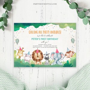 Bewerkbare feestdieren verjaardagsuitnodiging Wilde dieren uitnodiging Dierentuin Safari dieren Jongen Download uitnodigingssjabloon Afdrukbare Corjl 0001