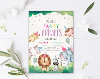 Editable Party Animals Birthday Invitation Animals Invitation Zoo Safari Animals Girl Pink Download Invite Template Printable Corjl 0001