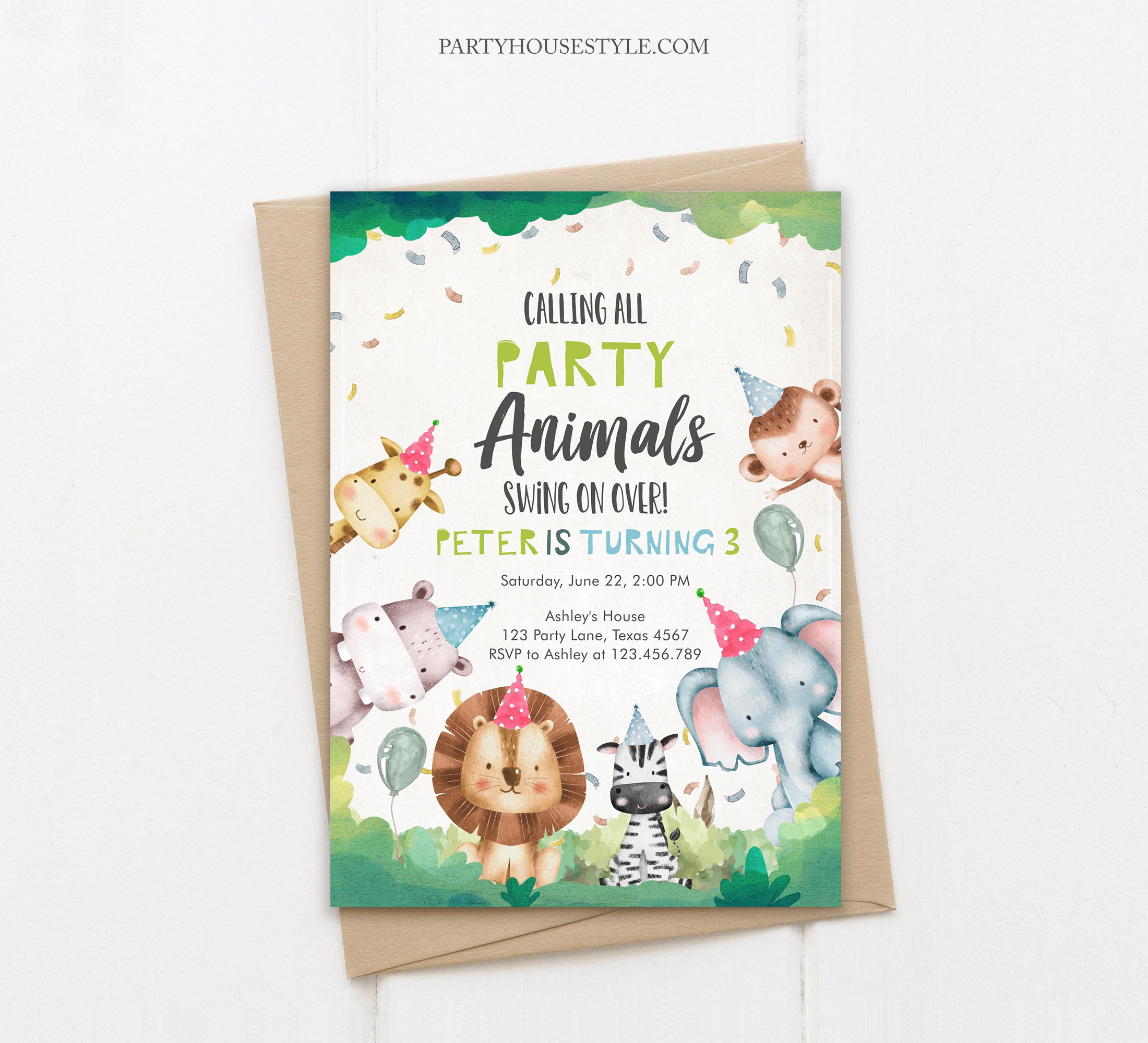 Spring Invitation Animals Editable Party Animals Birthday Invitation Wild One Animals Invitation ...