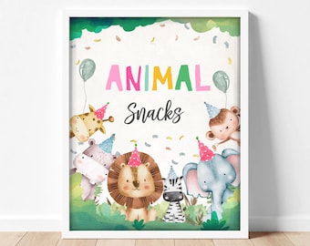 Animal Snacks Birthday Sign Party Drinks Table Bar Food Party Jungle Safari Girl Baby Party Animal Zoo Decor Instant Download Printable 0001