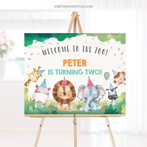Editable Party Animals Welcome to the Zoo Sign Safari Animals Sign Welcome Jungle Sign Birthday Animals Boy Template Printable Corjl 0001