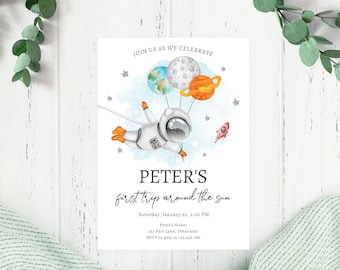 Editable Out of This World Birthday Invitation Space Orange Planets Rocket Ship Galaxy Astronaut Digital Download Template Printable 0004