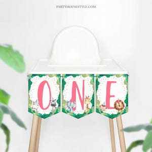 High Chair Banner ONE Banner Safari Animals Party Animal Wild One Girl First Birthday Zoo Decoration Download Instant Digital Printable 0001