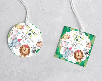 Bearbeitbare Party Tiere Favor Tags Wild One Danke Tag Safari Tiere Zoo Geburtstag Wild Time Girl Stickers Template Printable Corjl 0001