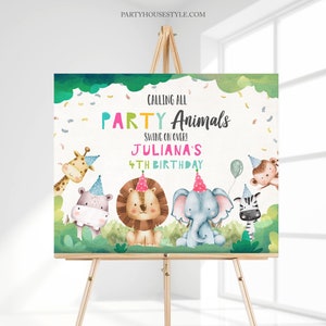 Editable Party Animals Welcome Sign Party Animal Sign Zoo Safari Welcome Jungle Sign Birthday Animals Girl Template Printable Corjl 0001