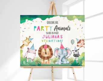 Editable Party Animals Welcome Sign Party Animal Sign Zoo Safari Welcome Jungle Sign Birthday Animals Girl Template Printable Corjl 0001