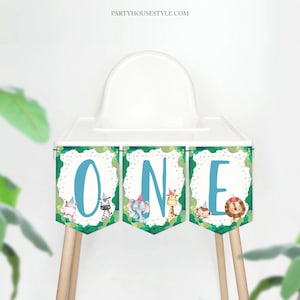 High Chair Banner ONE Banner Safari Animals Party Animals Wild One First Birthday Boy Zoo Decoration Download Instant Digital Printable 0001