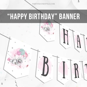 Happy Birthday Banner Astronaut Space Planets Banner Girl Galaxy Pink Birthday Decorations Rocket Download Digital Printable DIY 0004