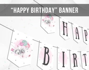 Happy Birthday Banner Astronaut Space Planets Banner Girl Galaxy Pink Birthday Decorations Rocket Download Digital Printable DIY 0004