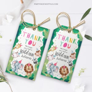 Editable Favor Tags Wild One Animals Thank You Tags Party Animals Zoo Safari Girl Birthday Wild Time Gift Tag Digital Template Corjl 0001