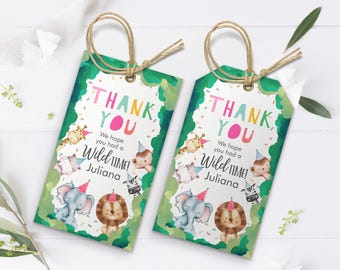 Bearbeitbare Favor Tags Wild Tiere Danke Tags Party Tiere Zoo Safari Mädchen Geburtstag Wild Time Geschenkanhänger Digitale Vorlage Corjl 0001