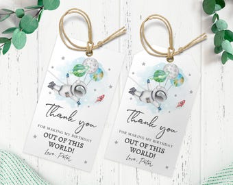 Editable Astronaut Space Favor Tag Galaxy Birthday Thank You Label Galaxy Gift Tags Trip Out Of World Planets Digital Template Corjl 0004