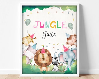 Jungle Juice Sign Drinks Table Decor Safari Animals Birthday Party Jungle Safari Girl Baby Party Animals Zoo Instant Download Printable 0001