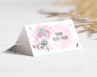 Editable Pink Astronaut Space Food Labels Birthday Galaxy Food Labels Place Card Tent Insert Around the Sun Card Escort Card Template 0004