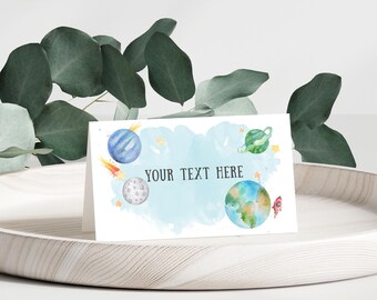 Food Labels Outer Space Birthday Galaxy Food Labels Place Card Tent Insert Astronaut Around the Sun Card Escort Card Template Corjl 0002