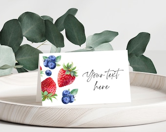 Editable Blueberry Strawberry Food Labels Birthday Party Place Card Food Tents Farmers Market Fruit Berry Sweet Girl Printable Digital 0008