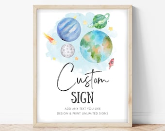Editable Custom Sign Space Sign Birthday Galaxy Outer Space Birthday Party Astronaut Planets Table Sign Decor Template Printable Corjl 0002
