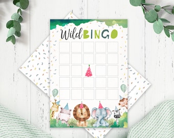Editable Wild Bingo Birthday Game Party Animals Safari Boy Bingo Work Party Classroom Activity Digital Printable Template Corjl 0001
